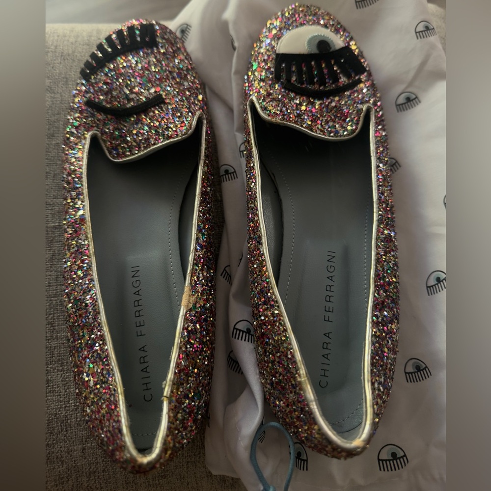 Chiara Ferragni Sparkling Glitter Eye Loafers
